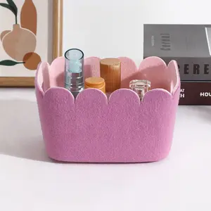 2026 New Wave Edge Felt Storage Basket, Cute Macaron Color Desktop Organizer, Girl Heart Cosmetics Snack Box, Versatile Storage Solution