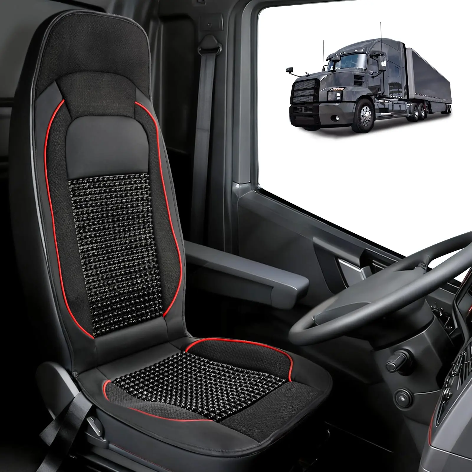 Semi Truck Wooden Beaded Seat Covers - Breathable Massage Cooling Vehicle Interior Cushion Protector, Seat Safeguard, Truck Cushion Protector, Compatible with Freightliner Cascadia, Peterbilt 389/579, Kenworth, Volvo, Safeguards Seat