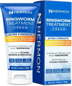 Hermon Powerful Antifungal Ringworm Cream - Effective Treatment for Stubborn Ringworm, Jock Itch, Eczema, Tinea Versicolor, Athlete's Foot - for Adults and Kids - 100ml