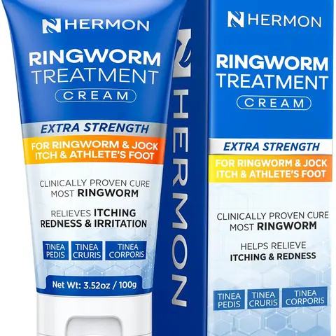 Hermon Powerful Antifungal Ringworm Cream - 100ml Hypoallergenic Botanical Therapeutic Body Moisturizer with Cnidium Monnieri, Fast-Acting Travel-Friendly Treatment, Safe for the Whole Family, 2 Applications for Results in 2-3 Days, 24-Month Shelf Life