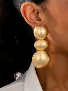 Boho Style Oversized Design Geometric Oval Matte Finish Metal Earrings, Fashionable Women's Studs for Versatile Use Daily Wear and Gift Ready