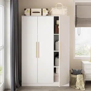 47.2-Inch Elegant Armoire Clothing Storage Cabinet with Solid Wood Handles, Stylish Wardrobe in Pure White