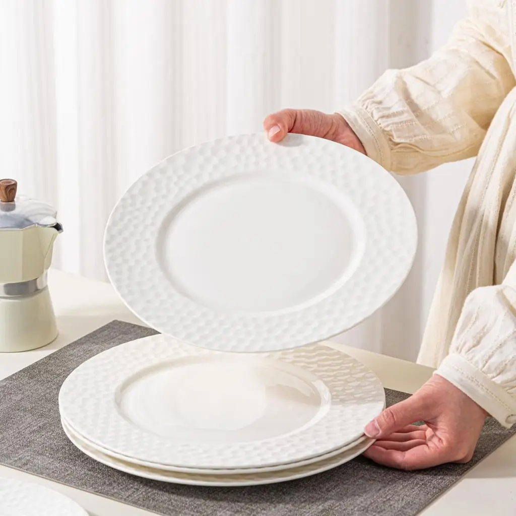 4/6 pieces of 8/10 inch steak plates, pure white ceramic tableware, two sizes to choose from, simple and high-end, shallow plate, easy to clean, can hold various delicacies such as pasta and steak, safe in oven and microwave, can be used in dishwasher
