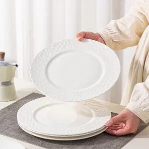 4 pieces of 8/10 inch steak plates, Dinner plates, pure white ceramic tableware, two sizes to choose from, simple, shallow plate, easy to clean, can hold various delicacies, safe in oven and microwave, can be used in dishwasher