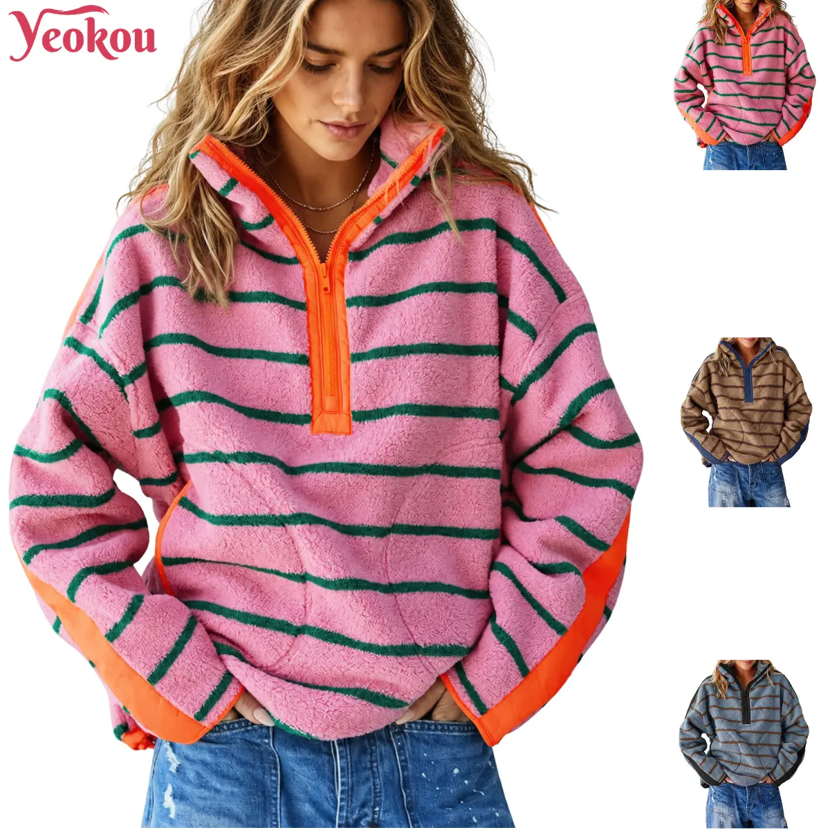 Yeokou Womens Fleece Sweatshirt Quarter Zip Pullover Winter Warm Coats