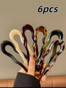 6pcs U-Shaped Hair Pins, Geometric Design Hair Pin Set for Women & Girls, Ideal for Daily Use, Travel, Festivals, Parties, Work, School