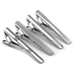 4pcs Tie Tack Pins Tie Clips for Men Father's Day Gift Silver Necktie Bar Pinch Clip Set 2.3 Inch Metal Clasps Business Professional Fashion Designs