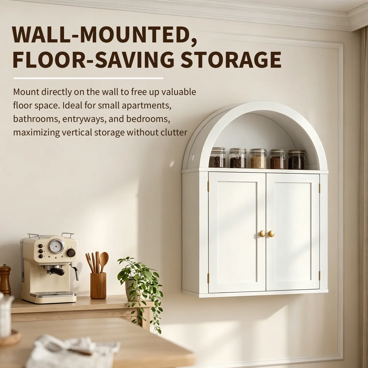 Modern Farmhouse Vertical Grain Wood Arched Wall-Hanging Cabinet - RGB Built-In Lighting Durable Bathroom Furniture, Double-Door Storage Organizer with Adjustable Shelves, 20-25 Kg Capacity, Assembly Required (Suitable for Bathroom, Bedroom), Rgb Lighting