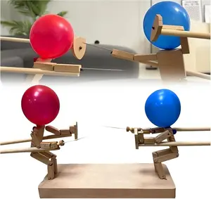 Handmade Wooden Fencing Puppets - 2025 New Pop the Balloon Game, Boom of Balloons Game, Punching Whack a Pack Balloon Man Battle Bots Arena Adult Party Games for Groups (with 50pcs balloons)