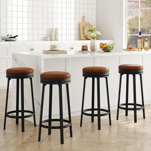 Garvee 30 inch Swivel BarStools Set of 4, Counter Height Barstool with Footrest and PU Leather Upholstery, Metal Frame, Kitchen Barstools for Kitchen Island, Home Bar, Brown