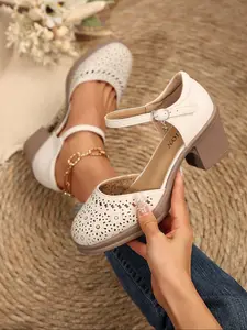 Women's Fashionable Ditsy Floral Pattern Mary Janes Pumps, Elegant Round Toe Chunky Heeled Sandals for Summer, Lightweight Breathable Comfortable for Daily Wear, Party Shoes, Girl