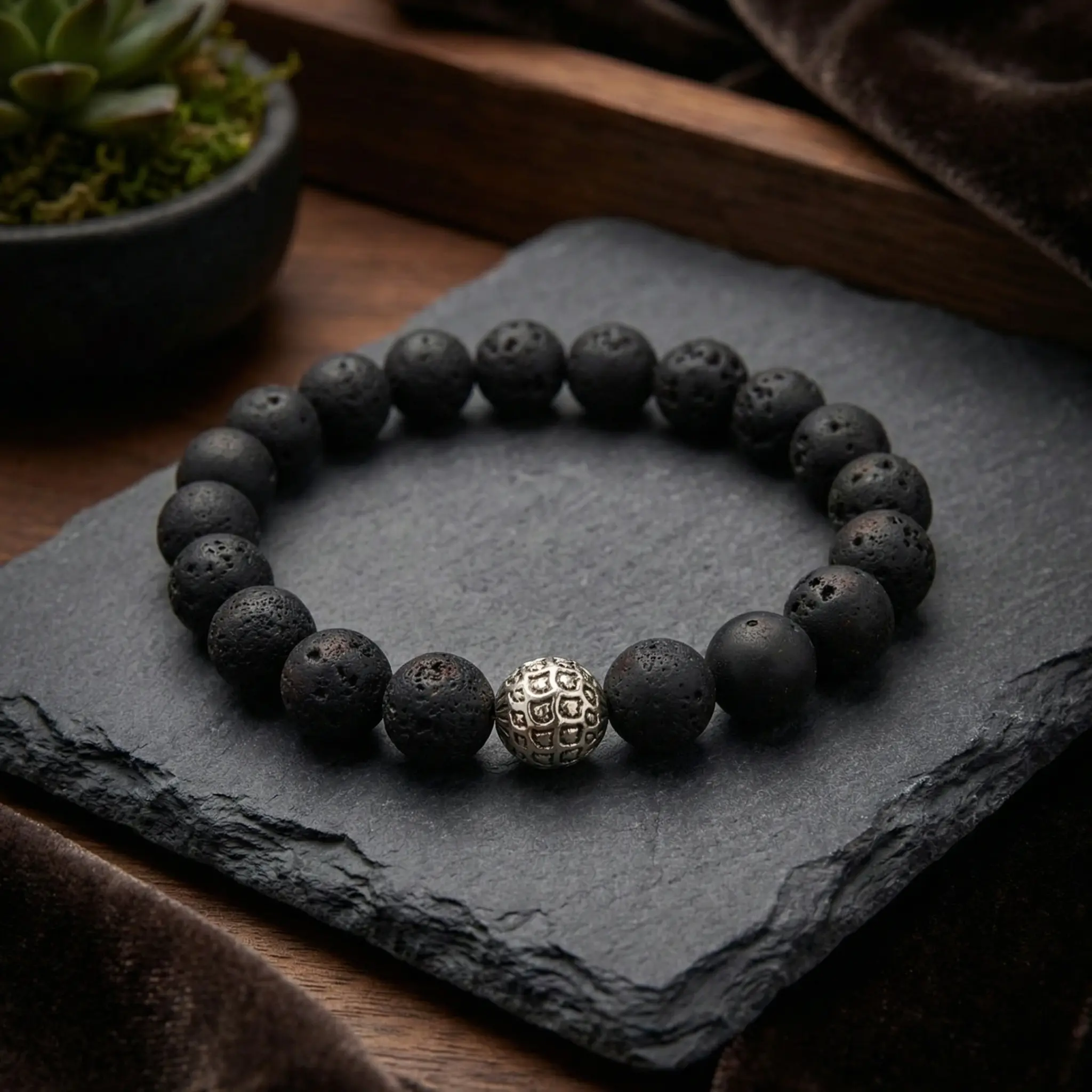 Men's Dragon Scale Lava Rock Bracelet | Natural Black Lava Stone Grounding Bracelet for Men Women Unisex Daily Wear Healing Crystal Jewelry
