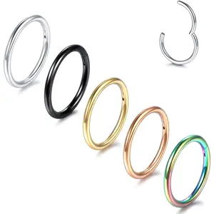 14G 16G 18G 20G Nose Ring Hoop Stainless Steel Hinged Segment Rings Hoops Nose Clicker Ring Tragus Helix Cartilage Daith Rook Earring Piercing Jewelry for Women Men