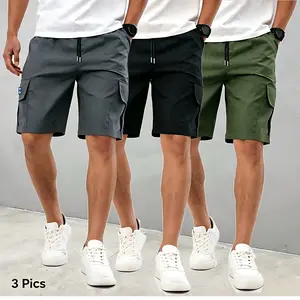 Men's Premium 3-Piece Cargo Shorts - Breathable Tech Fabric, Elastic Waistband, Adjust-Fit, Featherweight, Half-Length, Military-Inspired, Ideal for Outdoor Sports & Everyday Wear, Cargo Men's Shorts, Adjust-Fit Men's Shorts