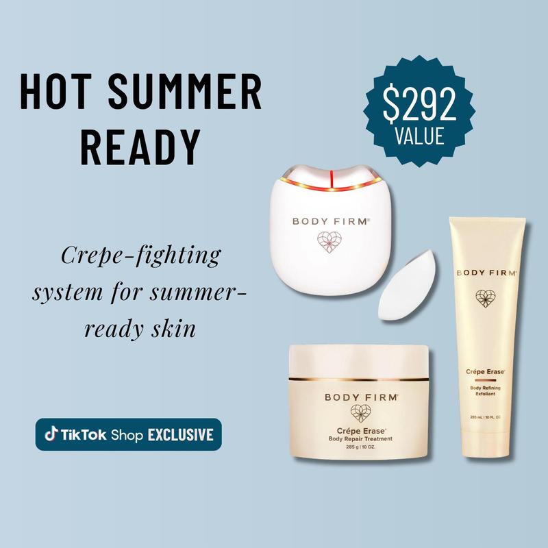 Crepe Erase Hot Summer Ready Bundle – Body Repair Treatment & Body Refining Exfoliant (10 oz) + Skin Revitalizing Tool | Jane Seymour Approved Moisturizing, Firming, Smoothing & Hydrating Care for Crepey Skin