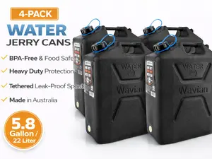 4 Pack Wavian 22L 5.8 Gallon Water Can Black BPA Free Food Grade w/ Spout