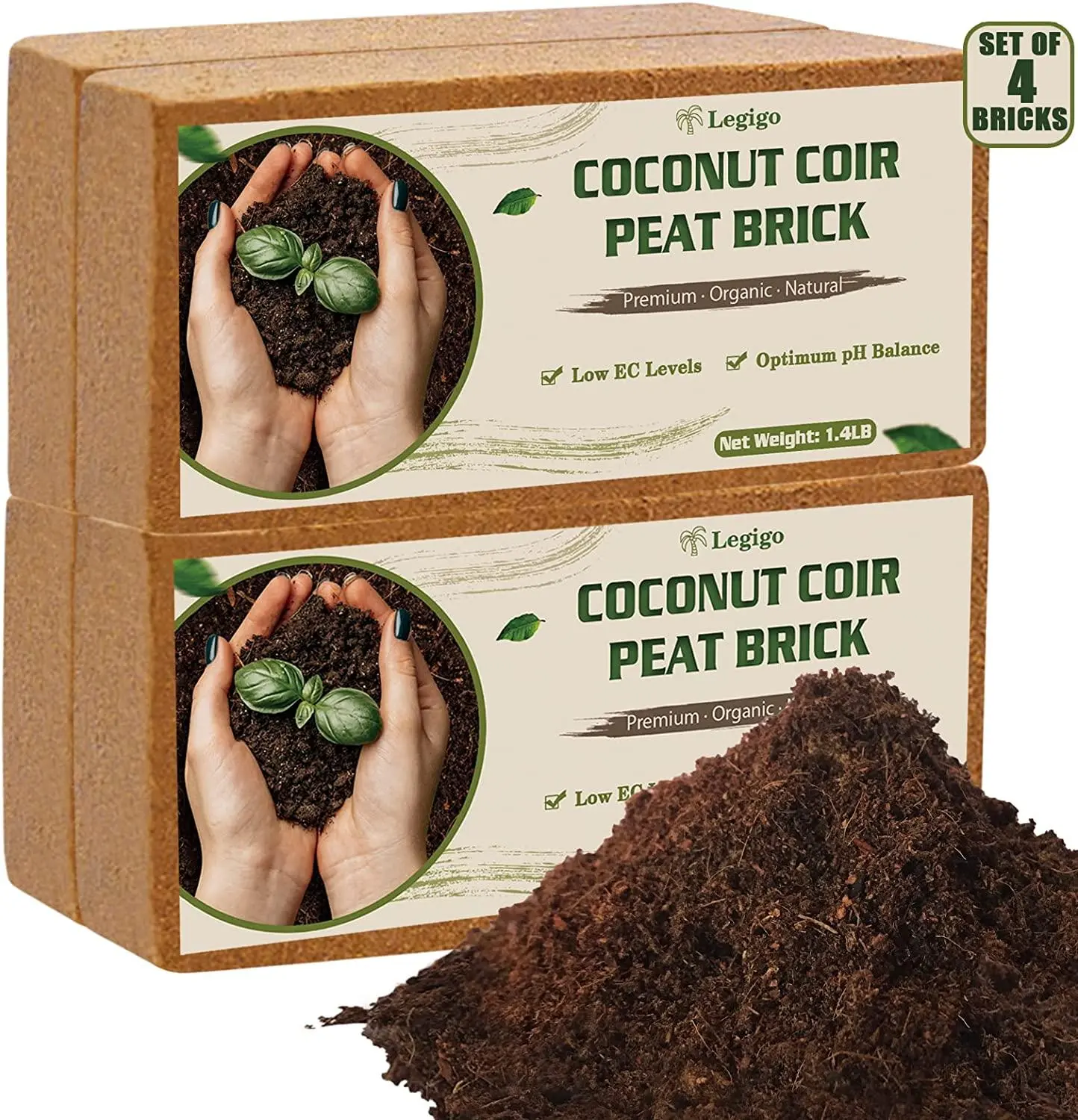 4 Pack Premium Coco Coir Brick for Plants- 100% Organic Compressed Coconut Coir Bricks Starting Mix, Coco Coir Fiber Coconut Husk for Planting, Gardening, Potting Soil Substrate, Herbs