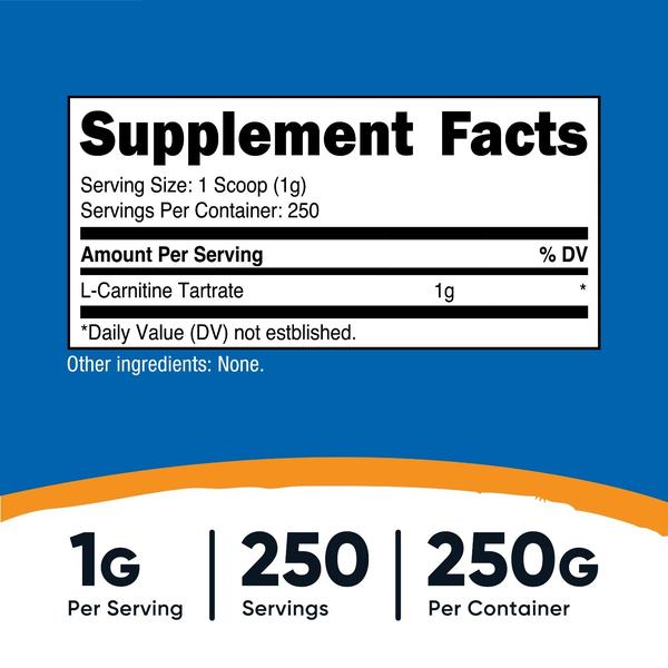 Nutricost L-Carnitine Tartrate Powder (250 Grams) - 1 Gram per Serving