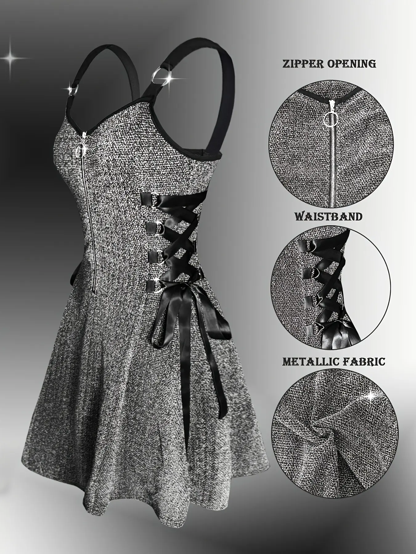 Y2K Metallic Elastic Knit Party Dress, Glitter Material, Side Waist Tie,  Zipper Opening, Young Fashion Women's Dress - TikTok Shop