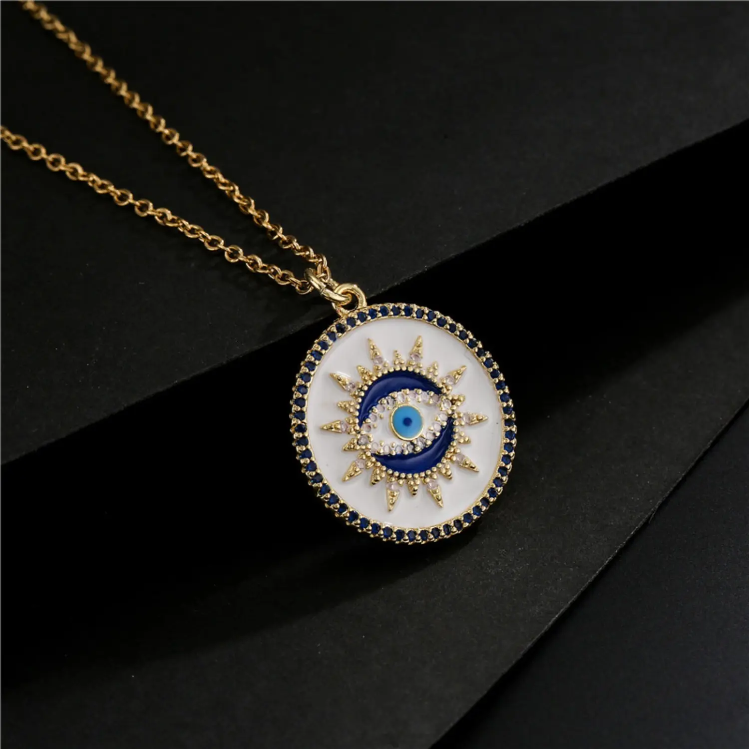 Turkish Blue Eye Jewelry Pendant, Unisex Copper Alloy Fashionable Accessory with Metal Coating, Double Hole for Sports Bracelets & Necklaces, Evil Eye Symbol, Pendants Jewelry