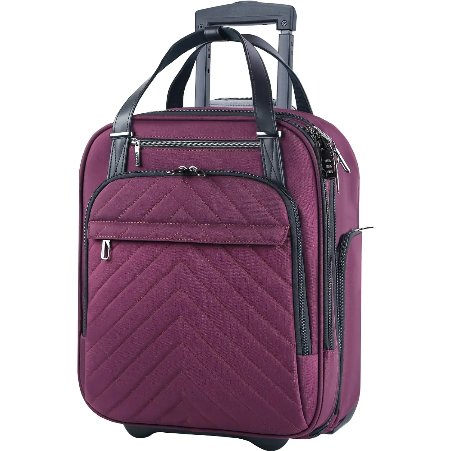 Carry On Underseat 16-inch Multi-functional Underseater Lightweight Overnight Suitcase with Wheels, Roller Case for Men Women Travel Business, Burgundy