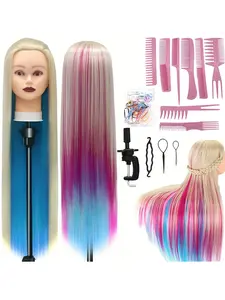 28 Inch Synthetic Fiber Doll Head Training Model, DIY Braiding & Hair Styling Practice Tool, Hairstylist Training Kit, Unisex Adult Use