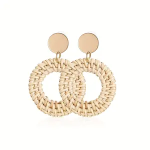 Handmade Woven Rattan Earrings for Women, Bohemian Style, Available in Pairs of One, Four, Or Nine.