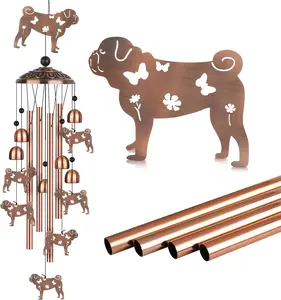 Pug Wind Chimes, Pug Gifts for Pug Lovers Women Men, Dog Metal Windchimes, Outdoor Memorial Housewarming Birthday Gifts, Patio Décor