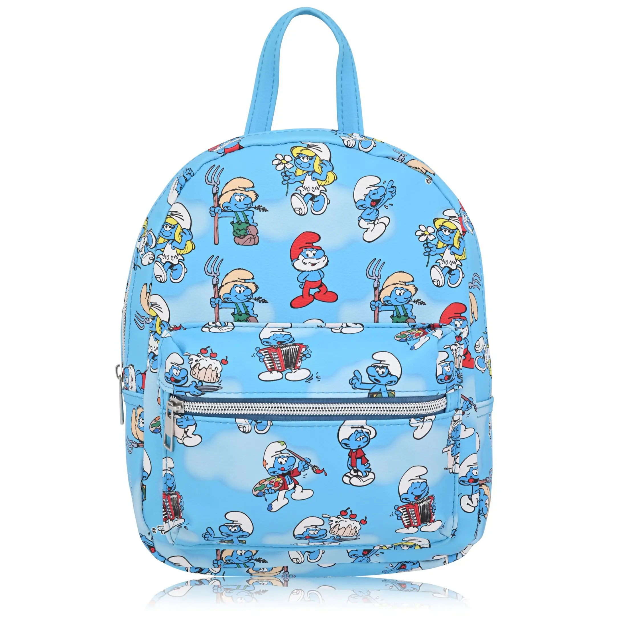 Fast Forward Smurfs Backpack for Women, Men, Boys, Girls, Unisex | Cute PU Leather 10" Smurfs Mini Backpack Purse Shoulder Purse | Smurfs Bag and Smurfs Accessories