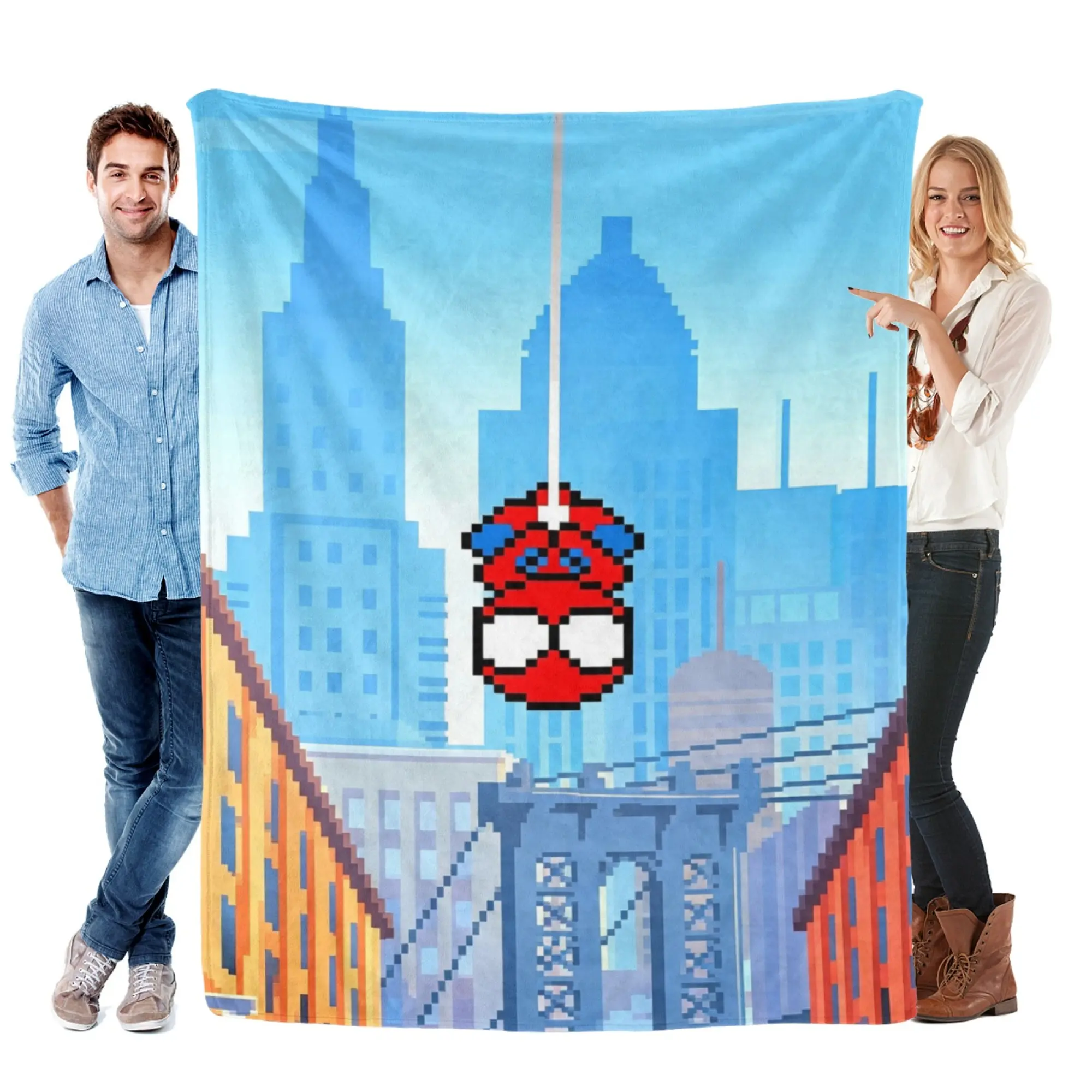 [SummerVibes] MARVEL CLASSIC Spider-Man Soft Flannel Blanket, Cute Pixel Art 2D Print for Home, Couch & Bedroom Decor