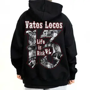 13 Number Design - Vatos Locos Forever Life Is Risk - Unisex Hoodie Sweatshirt T-Shirt Oversized Outfits Casual, Chicanos Clothing, Cholo Clothes Mexican Style  Streetwear Casual