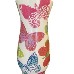 Decoupaged glass vases. Butterflies , cherries or floral designs hand decorated