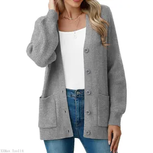 Women Chunky Knit Cardigan Sweater Long Sleeve V Neck Button up Cardigan with Pocket Sweater Coat for Fall and WinterXXMax Tool14