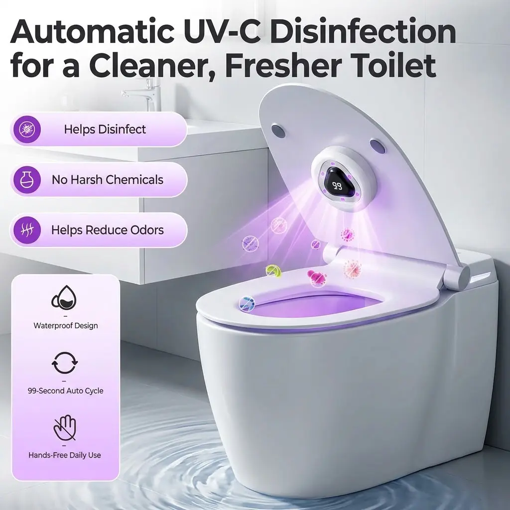 Toilet Bowl Light UV Technology Automatic Motion Sensor LED Night Lamp Bathroom Freshener Odor Control Rechargeable Waterproof Smart Home Hygiene Cleaner Purifier