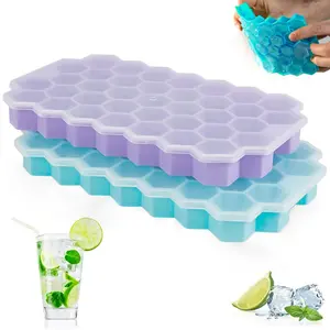 Silicone Ice Cube Tray with Lid 37 Grids Stackable Flexible Ice Mold for Drinks Whiskey Cocktails