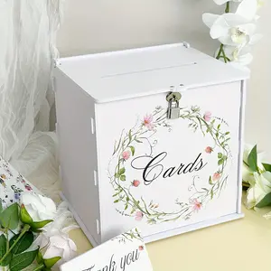 1 Set White Wedding Card Boxes with Lock, Romantic Floral Accents Gift Card Box, Elegant Gift Card Holder for Weddings, Engagements, Anniversaries and Baby Showers, Durable PVC Material, Bridal Party Decorations