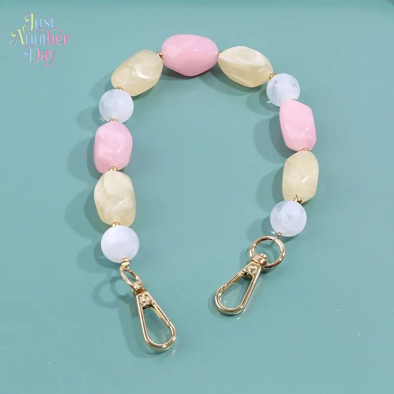 Candy Color Acrylic Bag Chain, Irregular Beaded Handbag Strap, Pastel Marble Pattern Handle & Anti-Lost Phone Lanyard