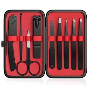 Tweezers and Nail Clippers Set,9 Pcs Professional Stainless Steel Tweezers Kit-Great Precision Tweezers with Curved Scissors and Eyebrow Razor for Daily Beauty Tools with Leather Travel Case