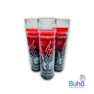 Block Buster 8" Transparent-Black/Red | Rompe BLoque Negro/Rojo| Set of 3 Religious 8” Candles | Búho Distribution