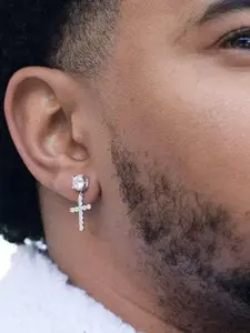 Hip Hop Cross Design Dangle Earrings, Cubic Zirconia Decorated Earrings for Men & Women, Studded Cross Earrings, Fashionable Jewelry for Party, Daily Decor, Trendy All-match & Exquisite Jewelry for Birthday Gift