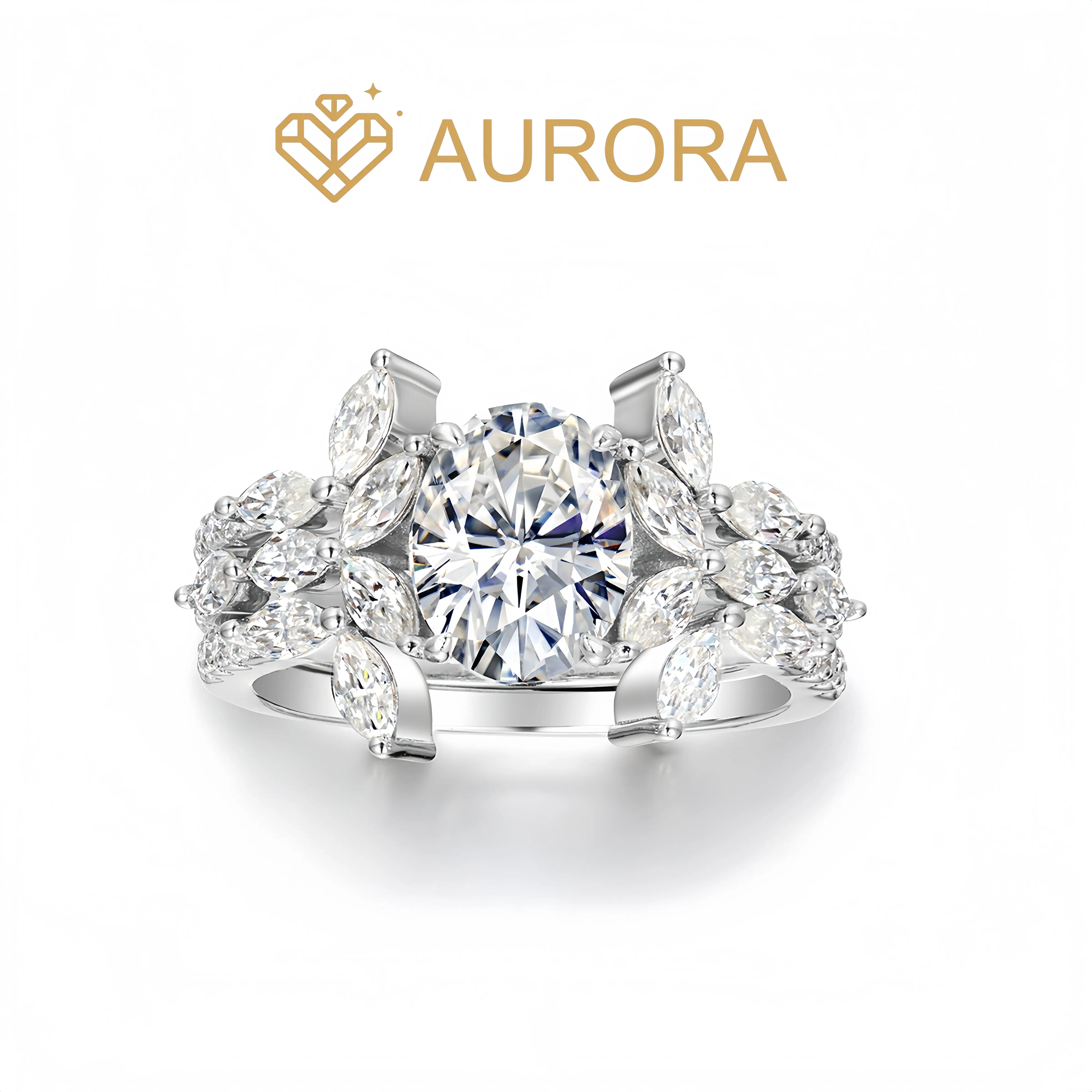 【#264 Oval Trio】2.0 Carat Oval Full Moissanite main stone and side stone rings with 2.5Carat 925 Sterling Silver Engagement Anniversary  gift Jewelry Synthetic Moissanite