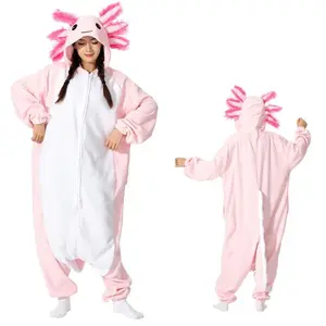 Animal Kigurumi Costume Halloween Onesie Pink Axolotl For Women Men Adult Kids Pyjamas Cartoon Pajama Cosplay Party Homewear