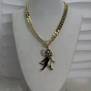Jenny’s Luxe 16 inch Gold Chain Necklace with Rhinestone Mouse Pendant