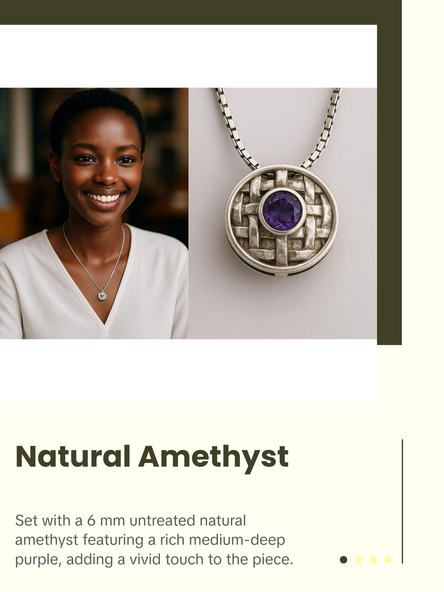 Basotho Amethyst Sterling Silver Basket Weave Pendant Necklace Basotho Amethyst Sterling Silver Basket Weave Pendant Necklace