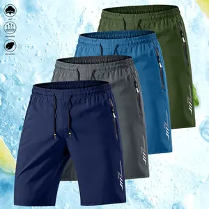 Men's ultra-lightweight quick-drying large-size sports shorts - fashionable and casual running and fitness gear, made of breathable polyester/spandex blend, perfect for beach and outdoor activities, featuring zipped pockets and elastic waistband