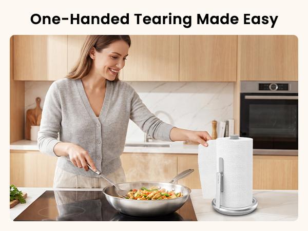 Ultrean Paper Towel Stand with Weighted Base, No-Lift One-Hand Tear – Stainless Steel Countertop Holder with Tension Arm, Anti-Slip Heavy Duty Dispenser for Standard & Jumbo Rolls, Modern Kitchen Accessory