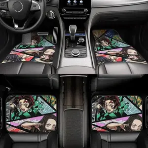 Demon Slayer Manga Anime Car Floor Mats Set of 4 Universal Non Slip Car Front and Rear Foot Mats Auto Interior Protector Decor