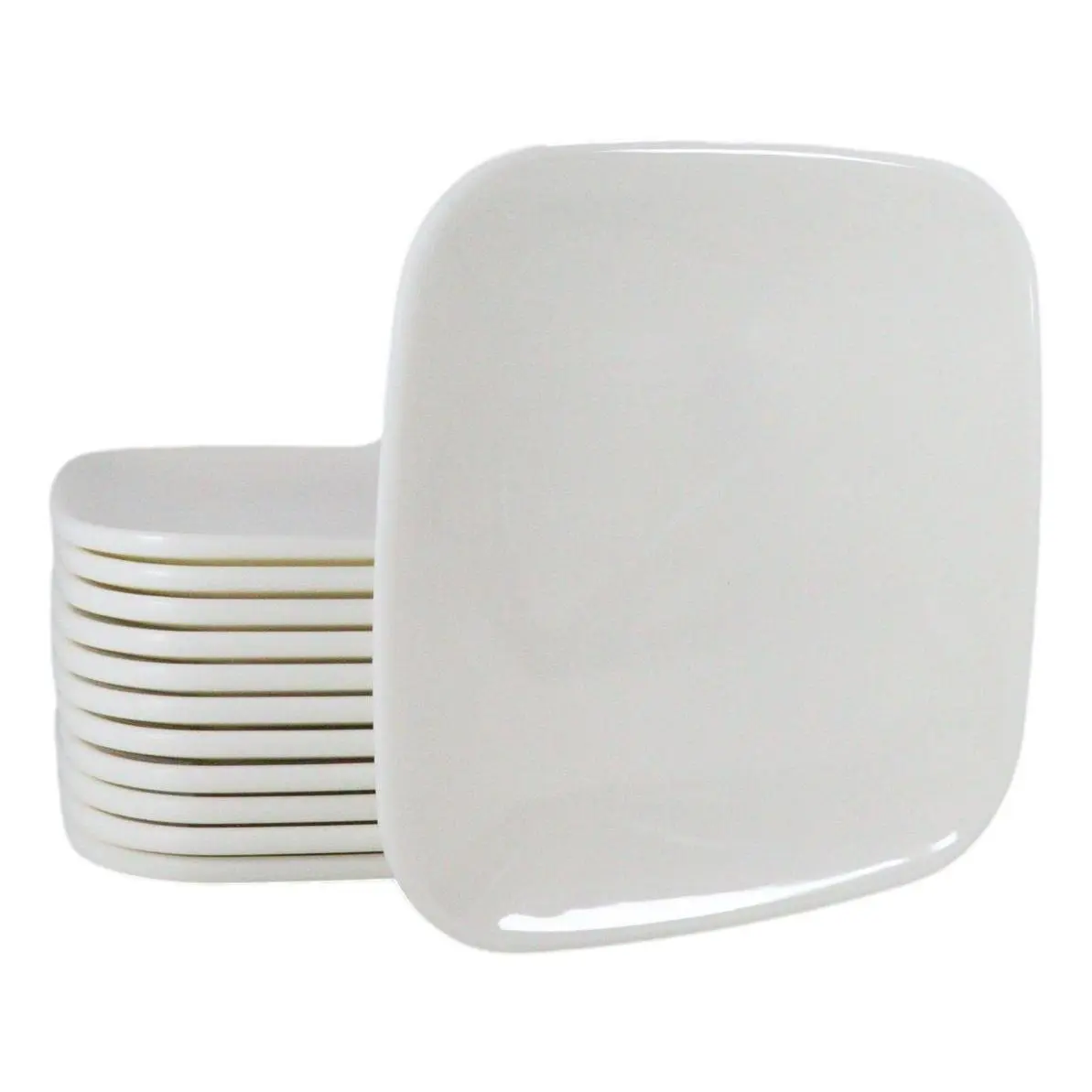 Contemporary 6.5" Square White Jade Melamine Plates, 12-Pack - Small, Ergonomic, Durable Serving Dishes for Salad, Dessert, High-Volume Restaurants, Compact/Stackable