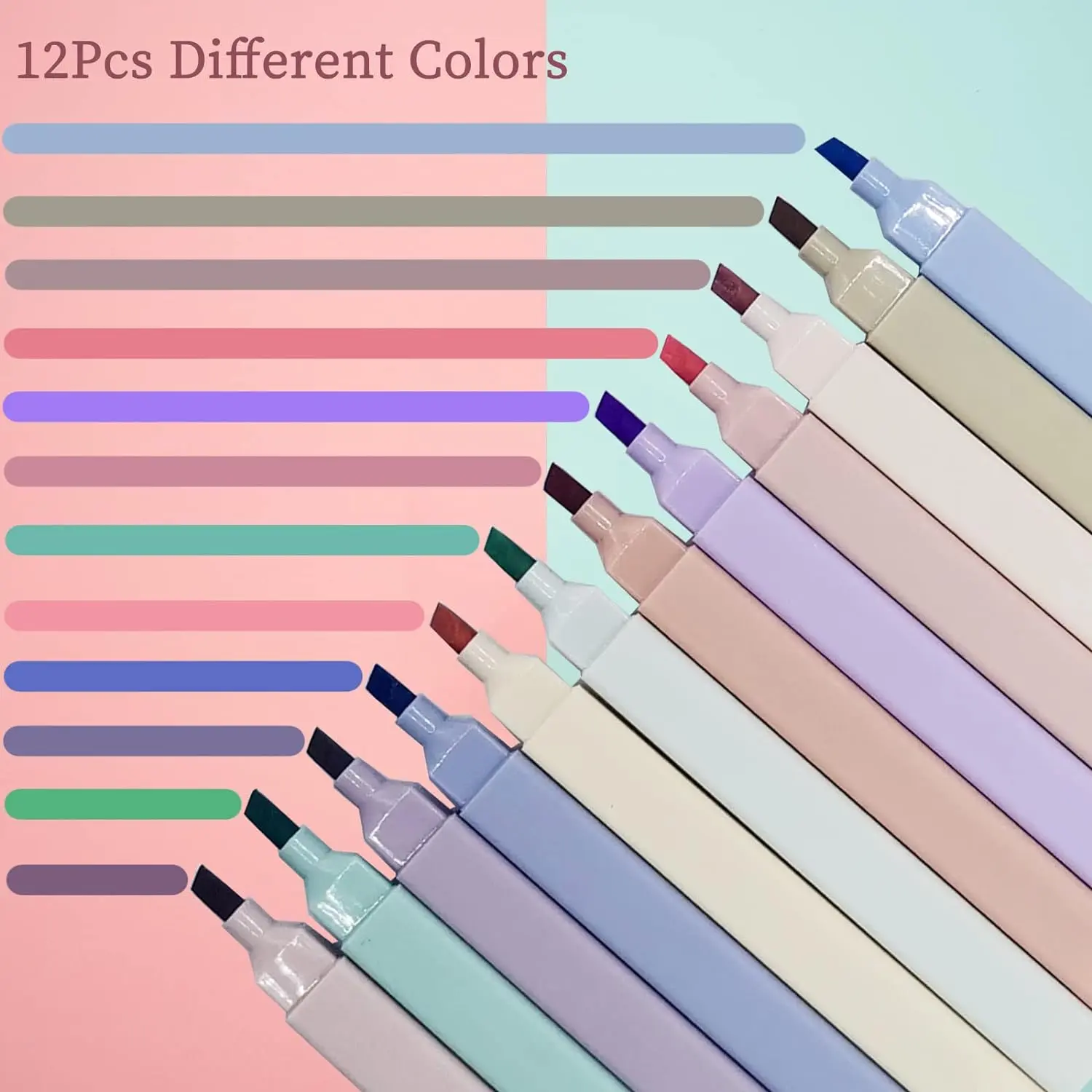 12Pcs Cylindrical Aesthetic Cute Pastel Highlighters, Dual-Tips No-Bleed Design, Light and Portable Office Journaling Supplies for Highlighting, Everyday Use