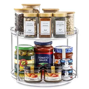 2 Tier Non-Skid Acrylic Lazy Susan Turntable Organizer - Rotating Spice Rack - Spinning Organization Tray for Kitchen, Pantry, Countertop, Closet, Bathroom, Vanity, Medicine Cabinet Organizing